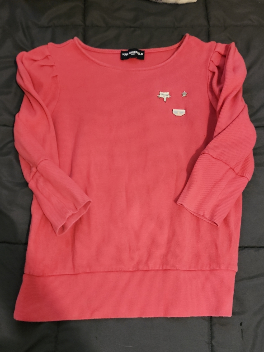 Karl Lagerfeld Fendi Pink Badges Sweater 3/4 Sleeve Size Small - CUTE!